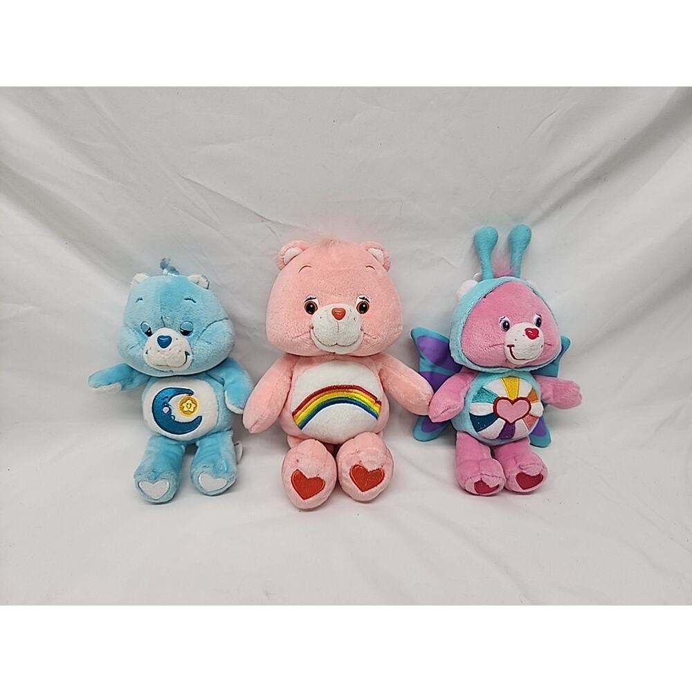 Care Bears Lot Of 3 Bedtime Bear, Rainbow Pink, Hopeful Heart Plush Bears 2002